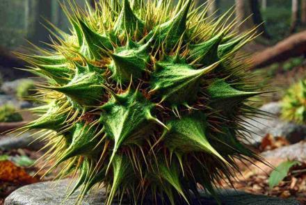 A bizarre find in the forest, with strange shapes and textures that seem out of place in the natural setting.